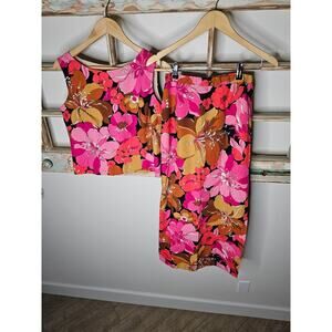 Vintage Hawaiian RenJoy Two-piece Midi skirt with sleeveless Top size Large